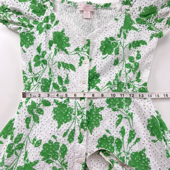 Rachel Parcell Stencil Eyelet Puff Sleeve Floral Midi Dress Size Medium Cottage - Picture 11 of 13